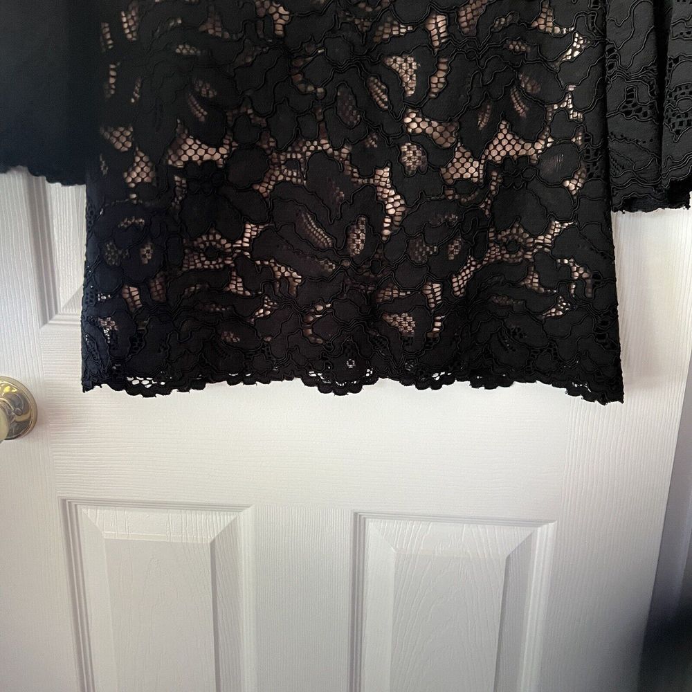 Alexis Sz XS Black Nude Lace‎ Mini Dress Bell Sleeve Floral Sheer Overlay Party - Picture 4 of 10